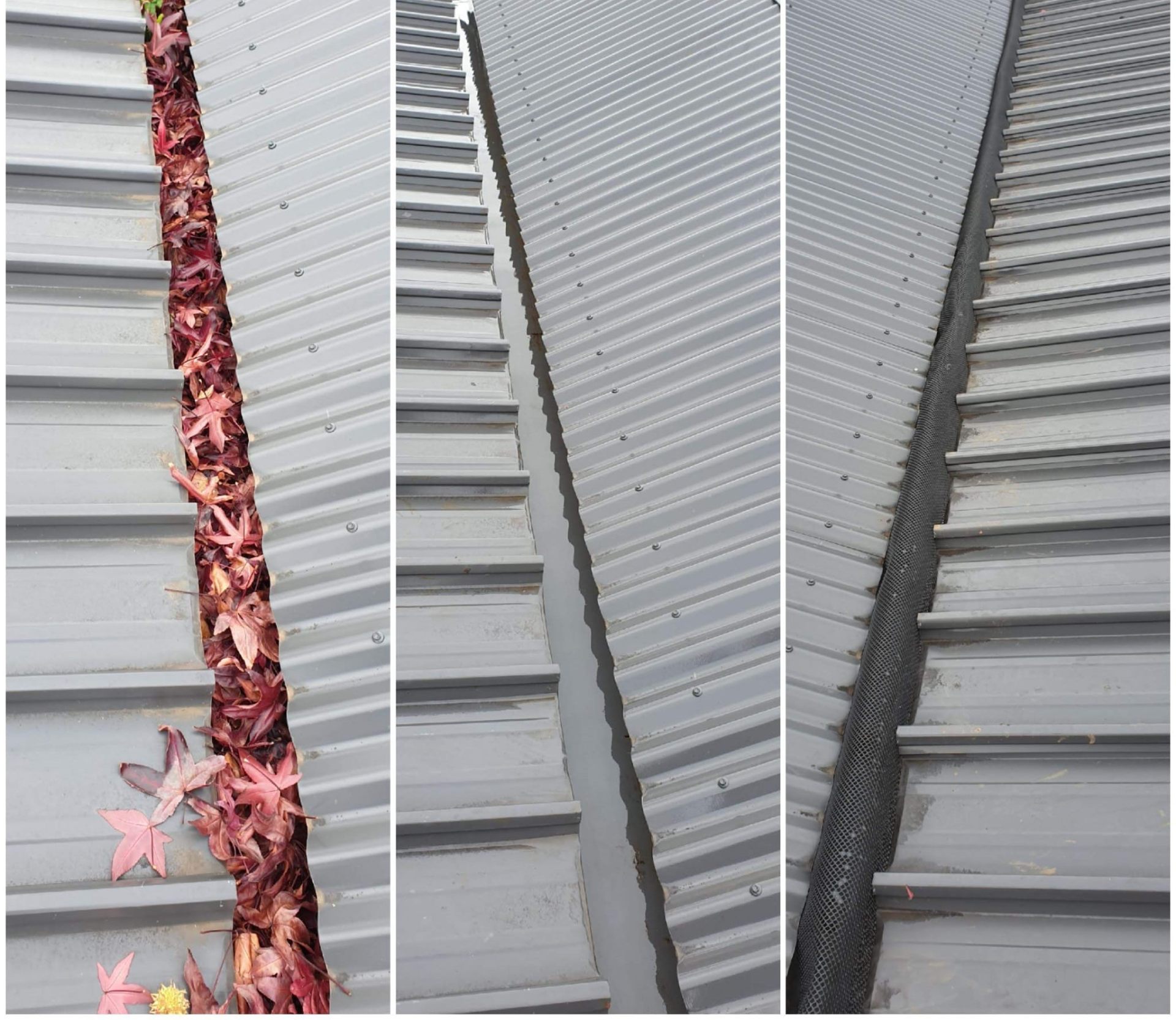 Before and after gutter cleaning on a Melbourne roof